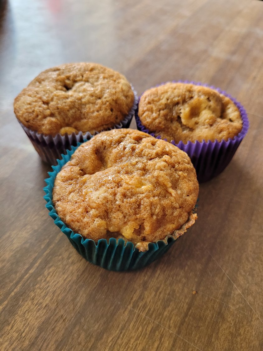 Fresh peach muffins are the perfect treat during the workday...